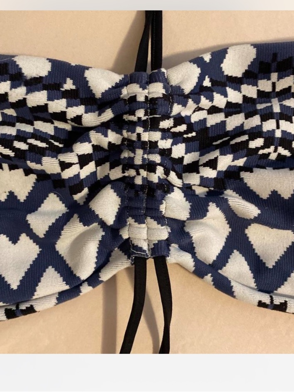Seafolly Navy, White and Black Geometric Halter Bikini Top Sz M